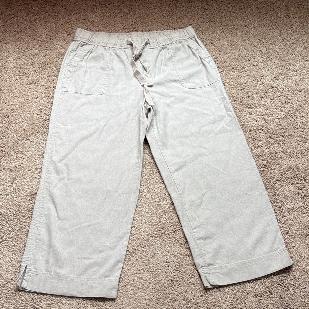 Ellen Tracy Linen Blend Woman’s Pull On Drawstring Pants in Natural